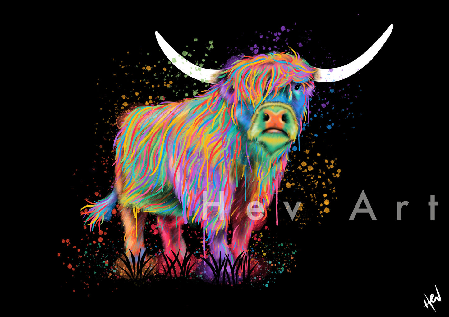 Heavenly Highland Cow Giclee Digital Print